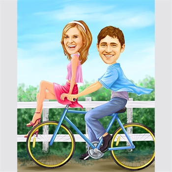 Riding Bike Couple Caricature from Photos,by myDaVinci - myDaVinci
